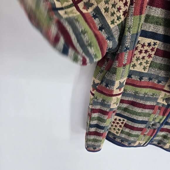 Drapers and Damons Medium  cotton Patriotic print woven 2 button blazer Flag VTG - Picture 3 of 11